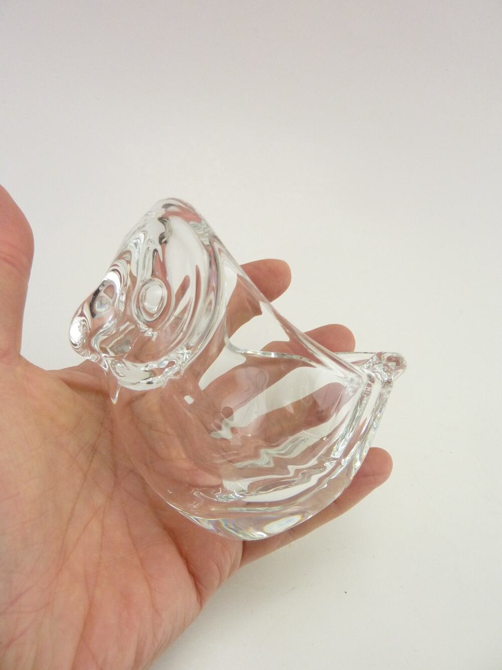 Vintage Art Vannes France Clear Glass Owl Vase Votive Candle Holder Figurine